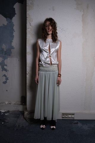 Skin cut top with ribbons and back slit