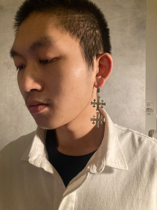 Jerusalem silver cross earring